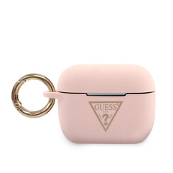 Guess Airpods Pro & Pro 2 Case - Silicone With Ring - Triangle Logo - Pink