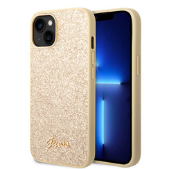 Guess iPhone 14 Plus & 15 Plus Back cover case - Fixed Glitter - Script Metal Logo - Gold