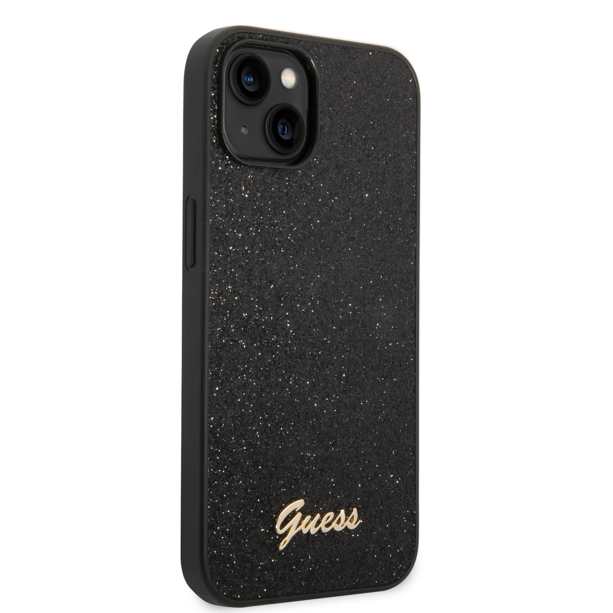 Guess Guess iPhone 14 Plus & 15 Plus Backcover hoesje - Fixed Glitter - Script Metal Logo - Zwart, foto 4 van 6