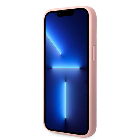 Guess Guess iPhone 14 Plus & 15 Plus Backcover hoesje - Fixed Glitter - Script Metal Logo - Roze Guess Guess iPhone 14 Plus & 15 Plus Backcover hoesje - Fixed Glitter - Script Metal Logo - Roze