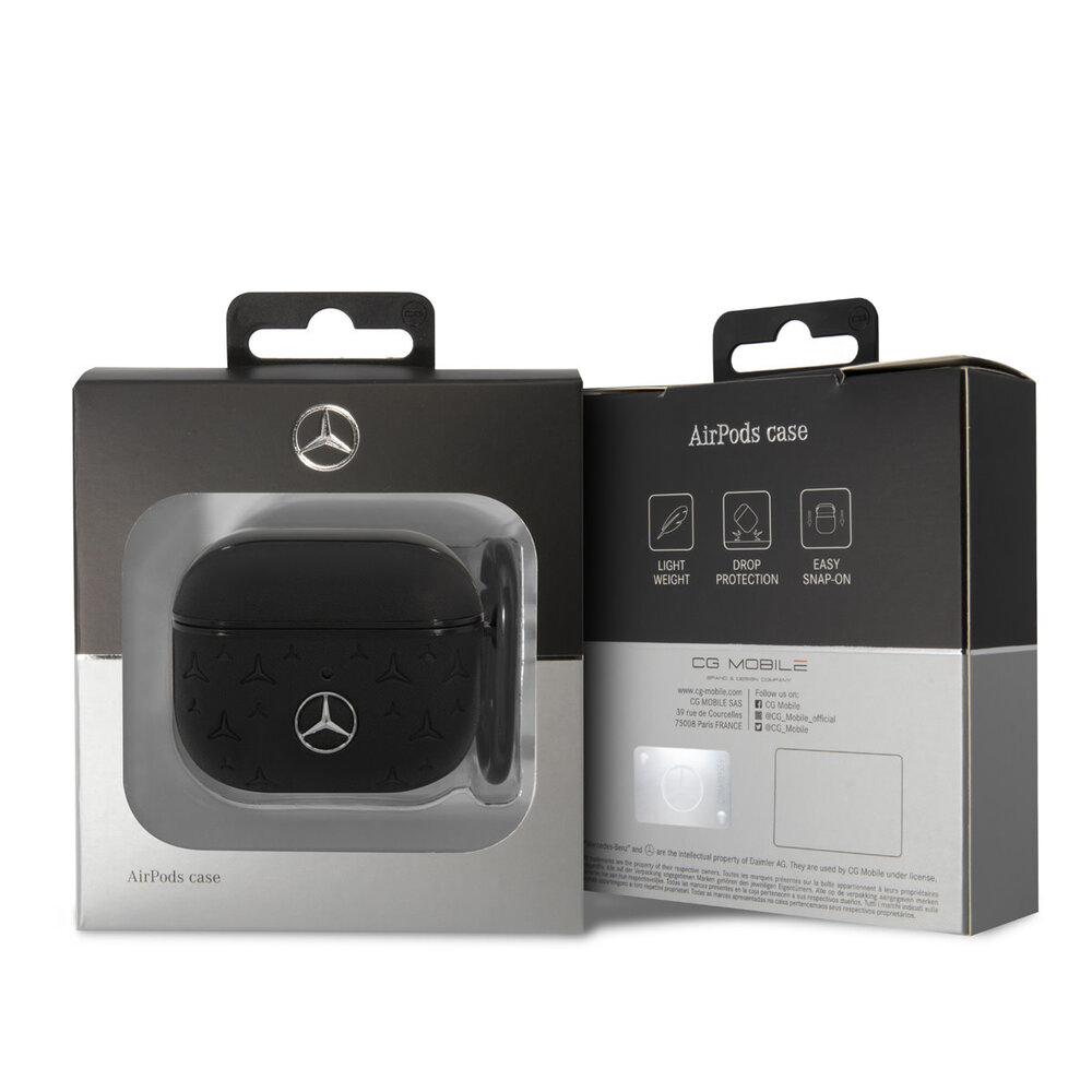 Mercedes-Benz Mercedes-Benz Airpods 3 Case - Genuine Leather - Stars Pattern - Zwart Mercedes-Benz Mercedes-Benz Airpods 3 Case - Genuine Leather - Stars Pattern - Zwart