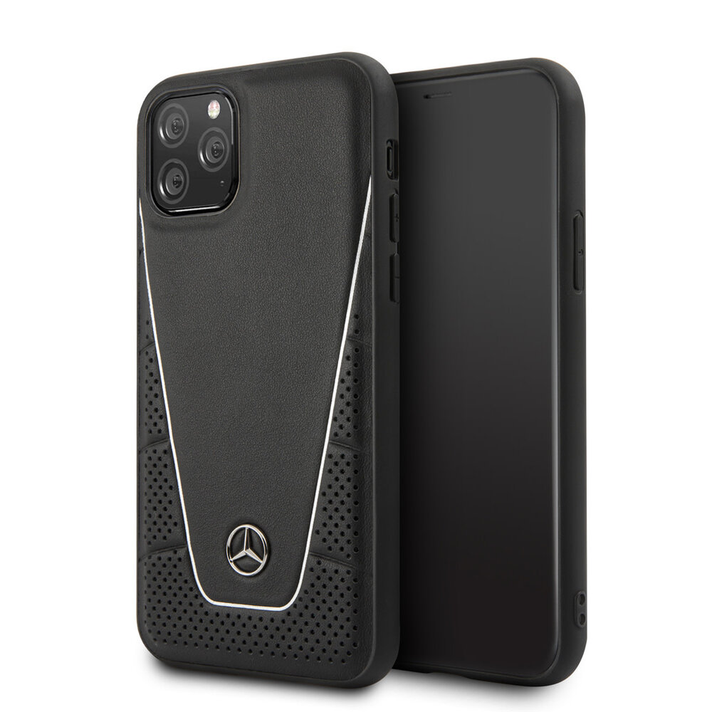 Mercedes-Benz Mercedes-Benz iPhone 11 Pro Back cover coque - Genuine Leather - Perforated Urban - White Line - Noir Mercedes-Benz Mercedes-Benz iPhone 11 Pro Back cover coque - Genuine Leather - Perforated Urban - White Line - Noir