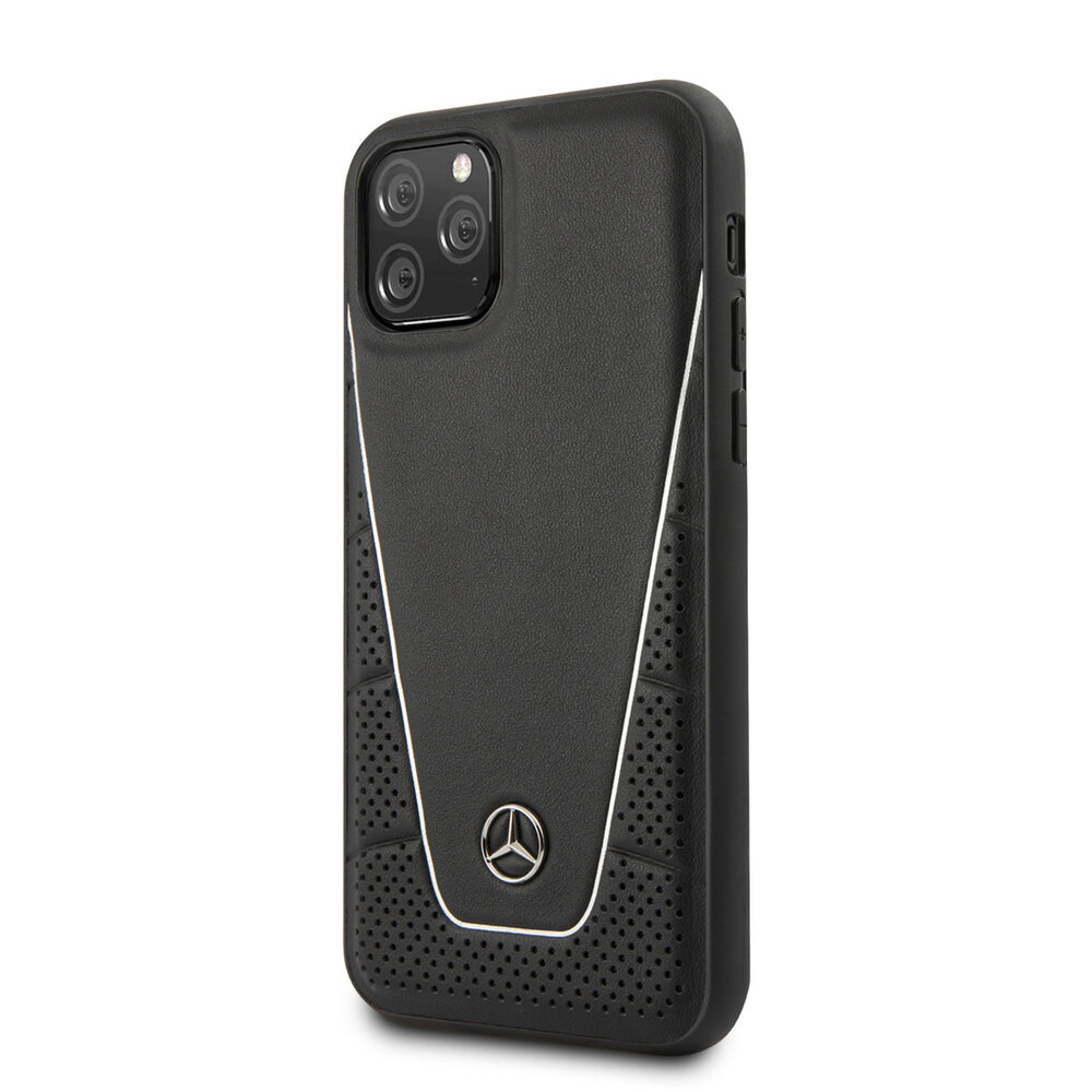 Mercedes-Benz Mercedes-Benz iPhone 11 Pro Back cover coque - Genuine Leather - Perforated Urban - White Line - Noir Mercedes-Benz Mercedes-Benz iPhone 11 Pro Back cover coque - Genuine Leather - Perforated Urban - White Line - Noir