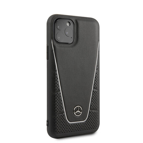Mercedes-Benz Mercedes-Benz iPhone 11 Pro Back cover coque - Genuine Leather - Perforated Urban - White Line - Noir Mercedes-Benz Mercedes-Benz iPhone 11 Pro Back cover coque - Genuine Leather - Perforated Urban - White Line - Noir