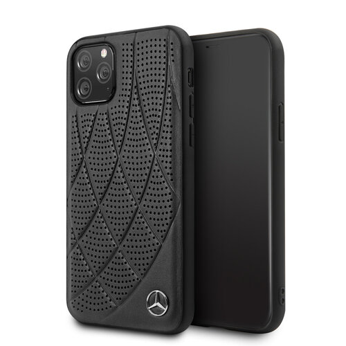 Mercedes-Benz Mercedes-Benz iPhone 11 Pro Backcover hoesje - Genuine Leather - Perforated Bow Line - Zwart