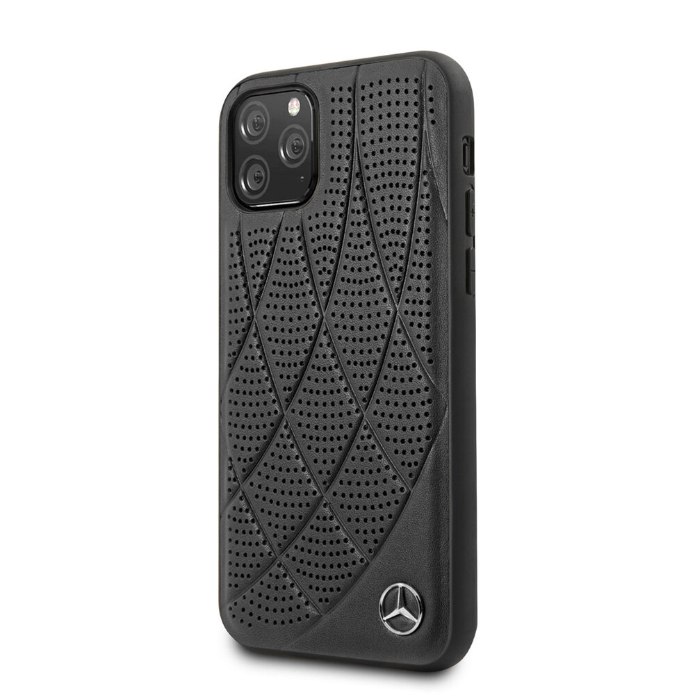 Mercedes-Benz Mercedes-Benz iPhone 11 Pro Back-Cover hul - Genuine Leather - Perforated Bow Line - Schwarz Mercedes-Benz Mercedes-Benz iPhone 11 Pro Back-Cover hul - Genuine Leather - Perforated Bow Line - Schwarz