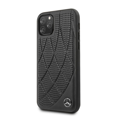 Mercedes-Benz Mercedes-Benz iPhone 11 Pro Backcover hoesje - Genuine Leather - Perforated Bow Line - Zwart