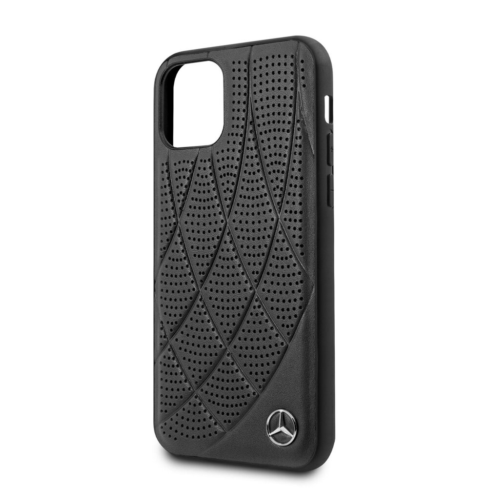 Mercedes-Benz Mercedes-Benz iPhone 11 Pro Backcover hoesje - Genuine Leather - Perforated Bow Line - Zwart Mercedes-Benz Mercedes-Benz iPhone 11 Pro Backcover hoesje - Genuine Leather - Perforated Bow Line - Zwart