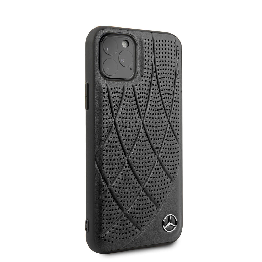 Mercedes-Benz Mercedes-Benz iPhone 11 Pro Back-Cover hul - Genuine Leather - Perforated Bow Line - Schwarz Mercedes-Benz Mercedes-Benz iPhone 11 Pro Back-Cover hul - Genuine Leather - Perforated Bow Line - Schwarz