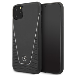Mercedes-Benz iPhone 11 Pro Max Backcover hoesje - Genuine Leather - Perforated Urban - White Line - Zwart