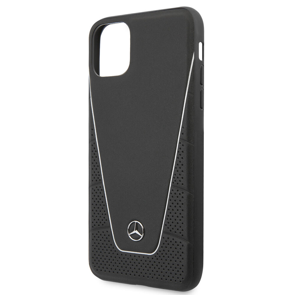 Mercedes-Benz Mercedes-Benz iPhone 11 Pro Max Backcover hoesje - Genuine Leather - Perforated Urban - White Line - Zwart Mercedes-Benz Mercedes-Benz iPhone 11 Pro Max Backcover hoesje - Genuine Leather - Perforated Urban - White Line - Zwart