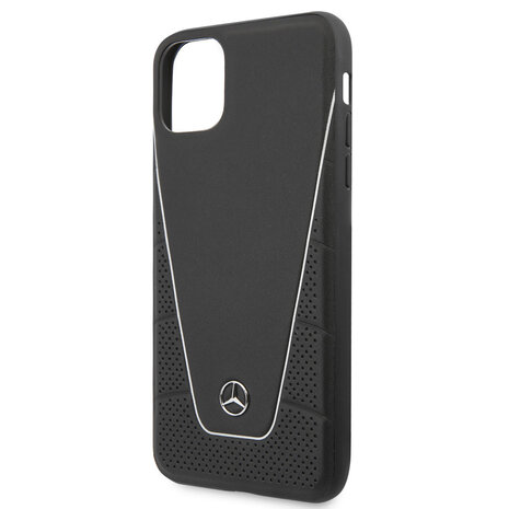 Mercedes-Benz Mercedes-Benz iPhone 11 Pro Max Backcover hoesje - Genuine Leather - Perforated Urban - White Line - Zwart Mercedes-Benz Mercedes-Benz iPhone 11 Pro Max Backcover hoesje - Genuine Leather - Perforated Urban - White Line - Zwart