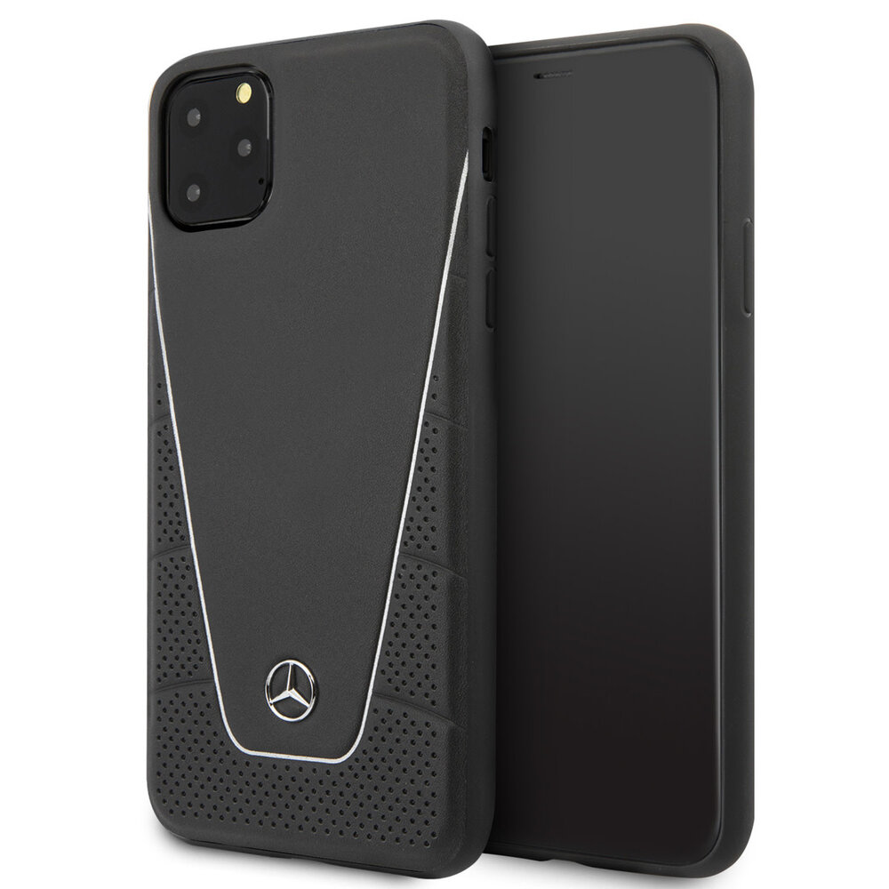 Mercedes-Benz Mercedes-Benz iPhone 11 Pro Max Backcover hoesje - Genuine Leather - Perforated Urban - White Line - Zwart Mercedes-Benz Mercedes-Benz iPhone 11 Pro Max Backcover hoesje - Genuine Leather - Perforated Urban - White Line - Zwart