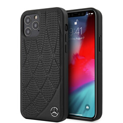 Mercedes-Benz iPhone 12 Pro Max Back cover case - Genuine Leather - Perforated Bow Line - Black