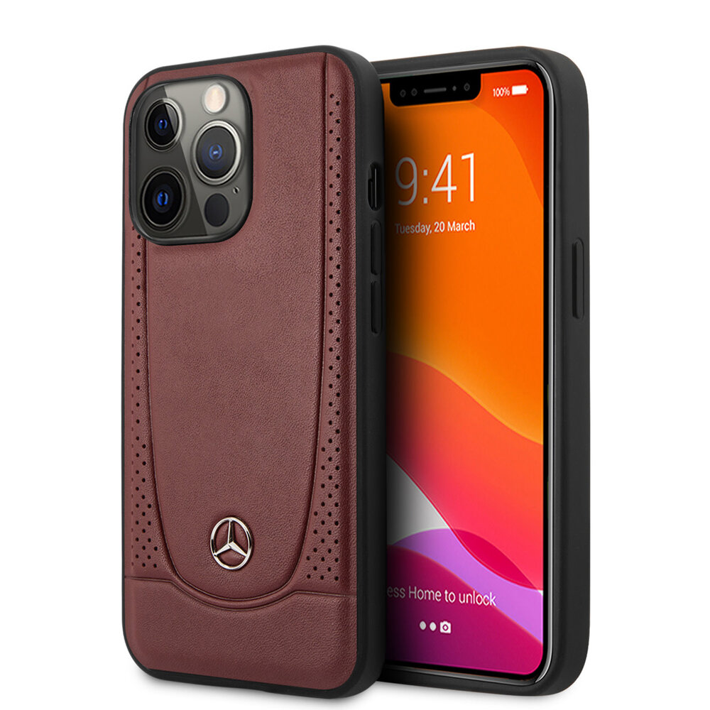 Mercedes-Benz Mercedes-Benz iPhone 13 Pro Back-Cover hul - Genuine Leather - Perforated - Rot Mercedes-Benz Mercedes-Benz iPhone 13 Pro Back-Cover hul - Genuine Leather - Perforated - Rot