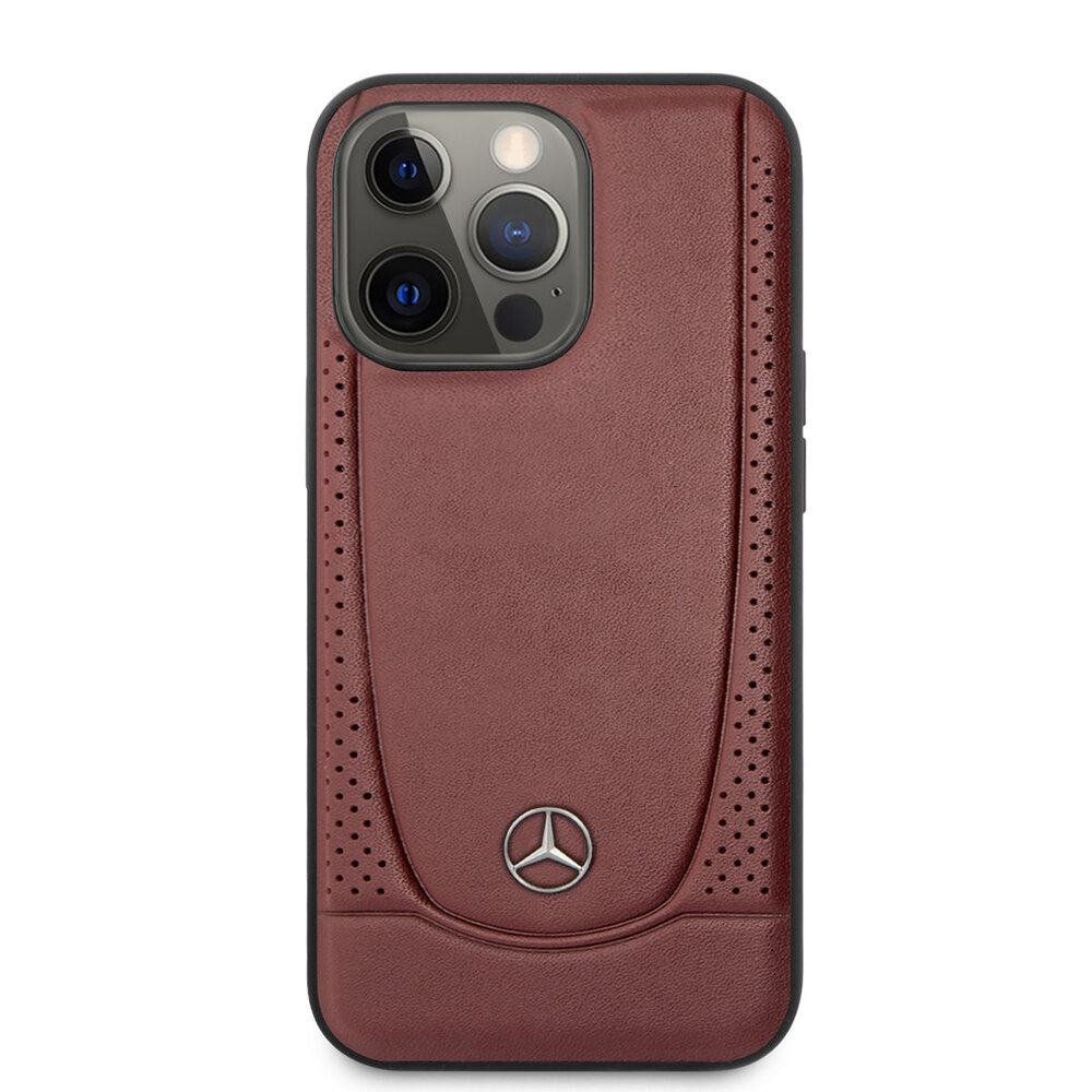 Mercedes-Benz Mercedes-Benz iPhone 13 Pro Back-Cover hul - Genuine Leather - Perforated - Rot Mercedes-Benz Mercedes-Benz iPhone 13 Pro Back-Cover hul - Genuine Leather - Perforated - Rot