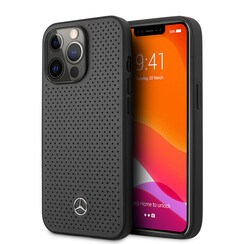 Mercedes-Benz iPhone 13 Pro Backcover hoesje - Genuine Leather - Perforated - Grijs