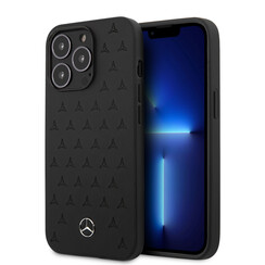 Mercedes-Benz iPhone 13 Pro Backcover hoesje - Genuine Leather - Stars Pattern - Zwart