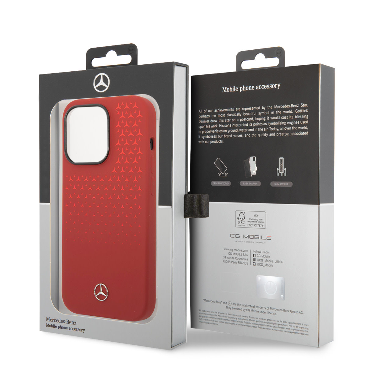 Mercedes-Benz Mercedes-Benz iPhone 14 Pro Backcover hoesje - Double Layer - Gradient Star Pattern Vertical - Rood, foto 5 van 5
