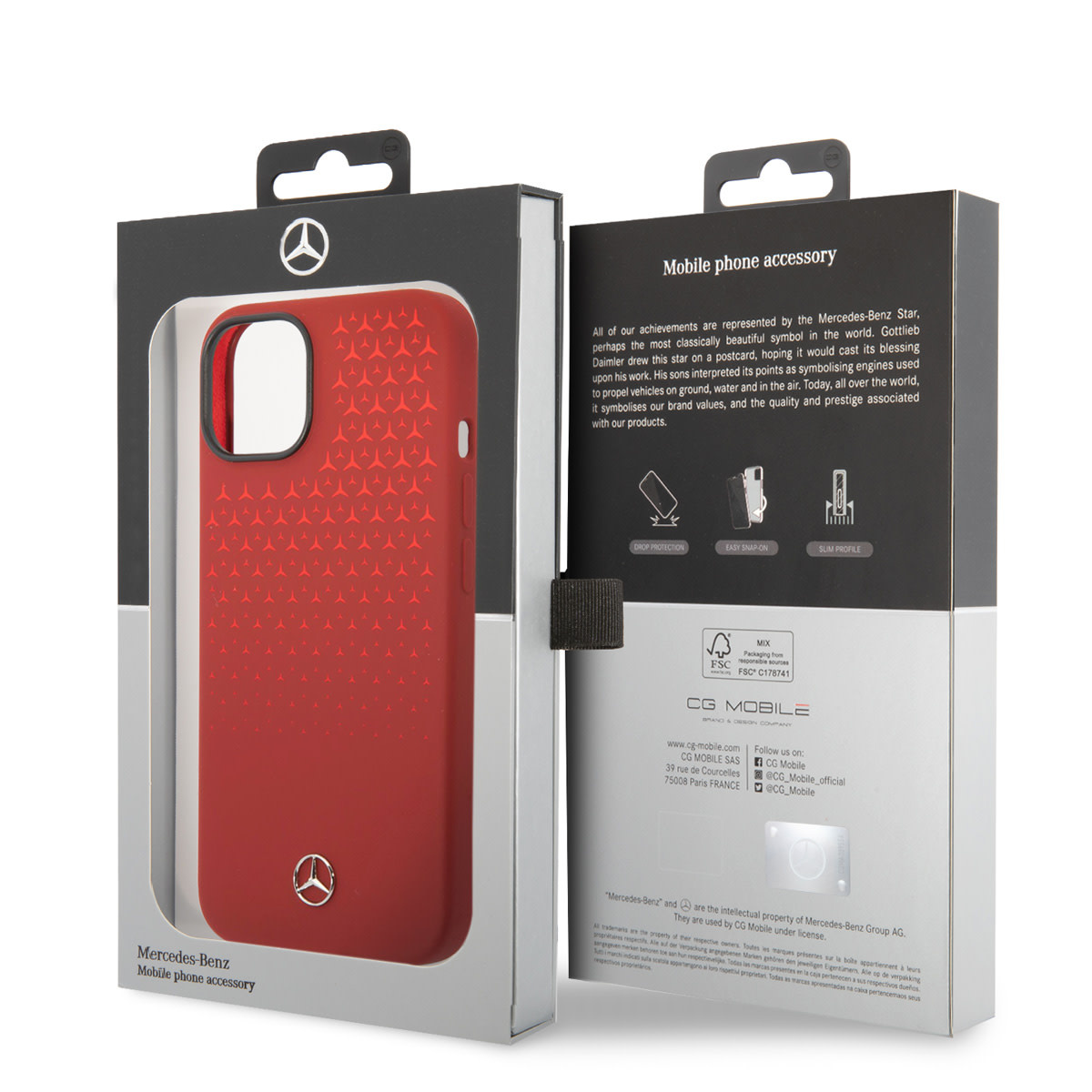 Mercedes-Benz Mercedes-Benz iPhone 14 Plus & 15 Plus Backcover hoesje - Double Layer - Gradient Star Pattern Vertical - Rood, foto 5 van 5