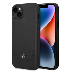 Mercedes-Benz iPhone 14 Plus & 15 Plus Back cover coque - Genuine Leather - Perforated - Noir