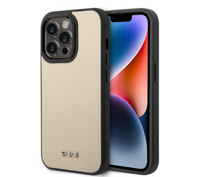 Tumi Tumi iPhone 14 Pro Back-Cover hul - Magsafe - Leather - Embossed Balistic Pattern - Beige Tumi Tumi iPhone 14 Pro Back-Cover hul - Magsafe - Leather - Embossed Balistic Pattern - Beige