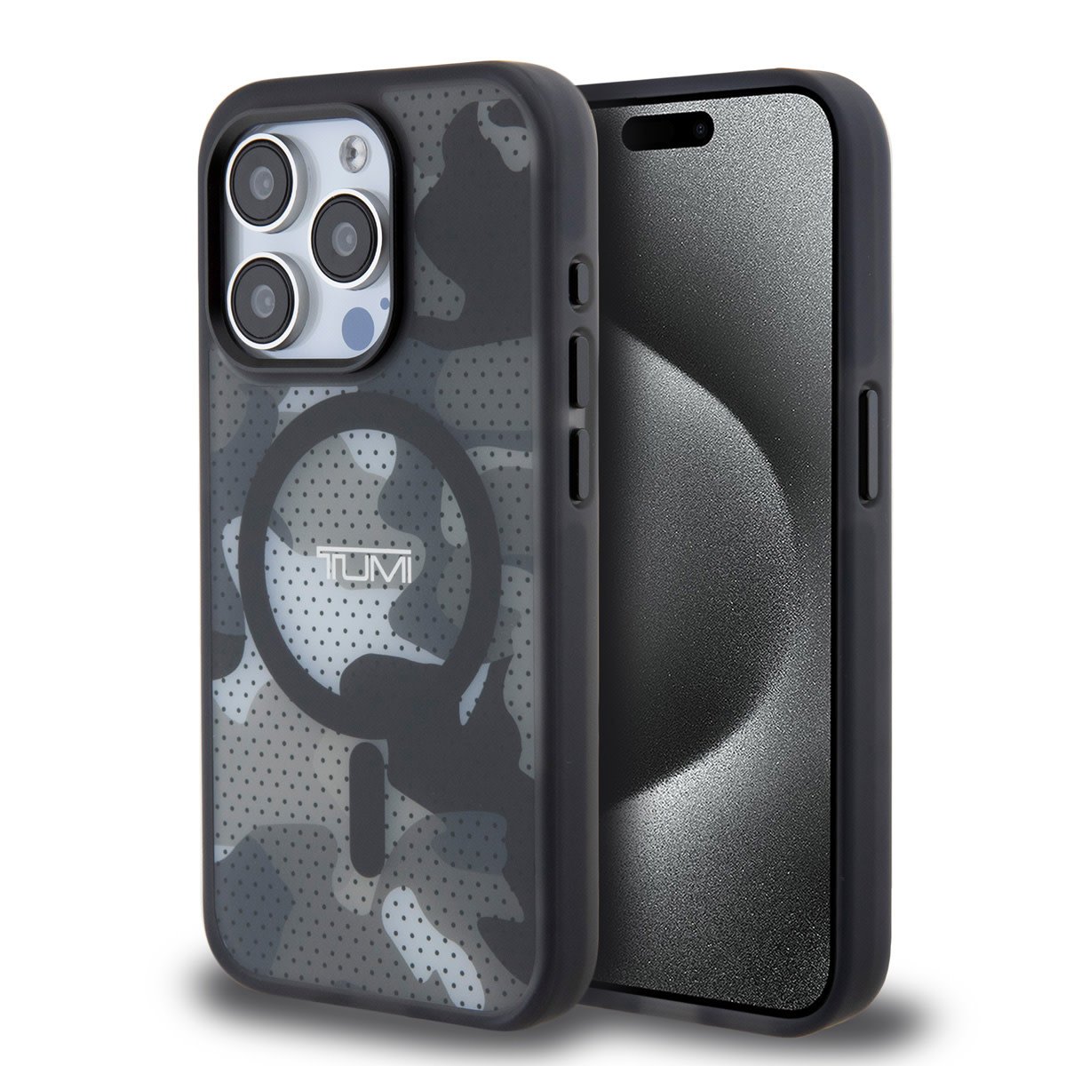 Tumi Tumi iPhone 15 Pro Backcover hoesje - Magsafe - Frosted Camouflage Design - Zwart