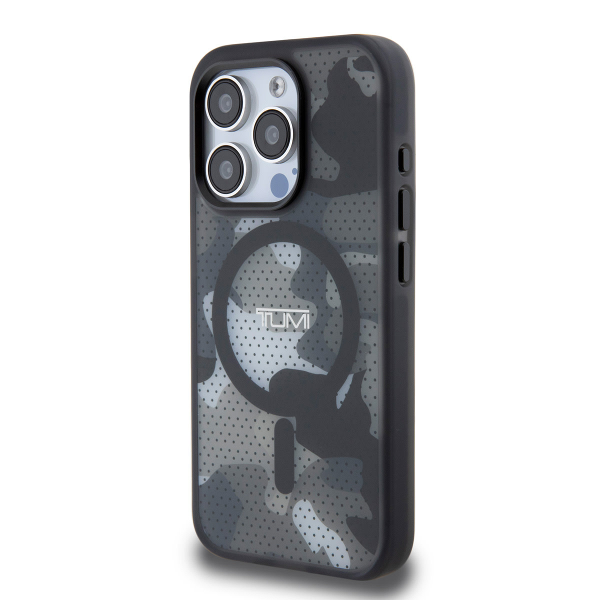 Tumi Tumi iPhone 15 Pro Backcover hoesje - Magsafe - Frosted Camouflage Design - Zwart, foto 2 van 6