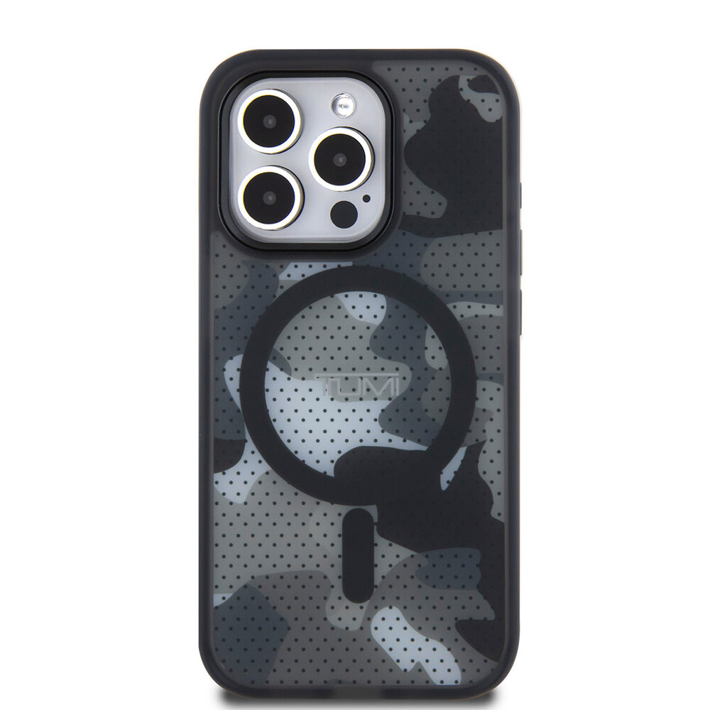 Tumi Tumi iPhone 15 Pro Backcover hoesje - Magsafe - Frosted Camouflage Design - Zwart Tumi Tumi iPhone 15 Pro Backcover hoesje - Magsafe - Frosted Camouflage Design - Zwart