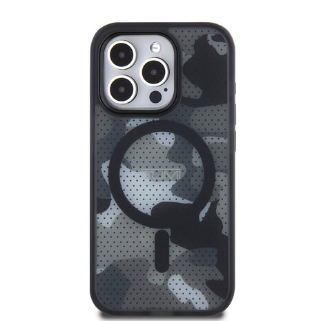 Tumi Tumi iPhone 15 Pro Backcover hoesje - Magsafe - Frosted Camouflage Design - Zwart Tumi Tumi iPhone 15 Pro Backcover hoesje - Magsafe - Frosted Camouflage Design - Zwart