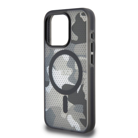 Tumi Tumi iPhone 15 Pro Backcover hoesje - Magsafe - Frosted Camouflage Design - Zwart Tumi Tumi iPhone 15 Pro Backcover hoesje - Magsafe - Frosted Camouflage Design - Zwart