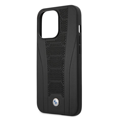 BMW BMW iPhone 13 Pro Back-Cover hul - Leather Signature - Perforated Deboss Line - Schwarz BMW BMW iPhone 13 Pro Back-Cover hul - Leather Signature - Perforated Deboss Line - Schwarz