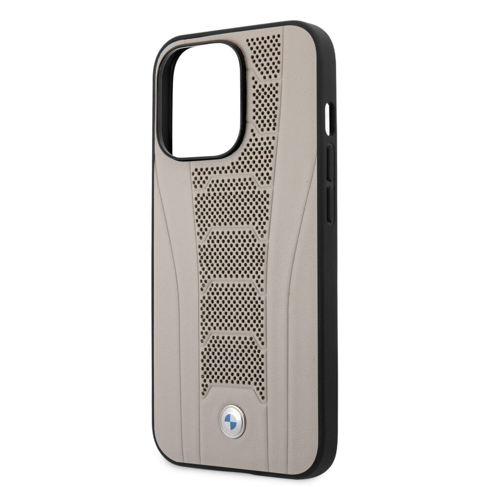 BMW BMW iPhone 13 Pro Back-Cover hul - Leather Signature - Perforated Deboss Line - Beige BMW BMW iPhone 13 Pro Back-Cover hul - Leather Signature - Perforated Deboss Line - Beige