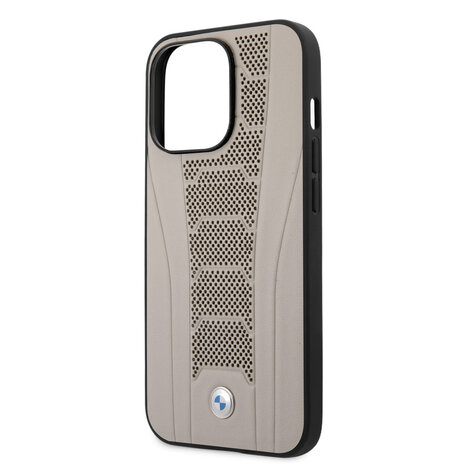BMW BMW iPhone 13 Pro Back-Cover hul - Leather Signature - Perforated Deboss Line - Beige BMW BMW iPhone 13 Pro Back-Cover hul - Leather Signature - Perforated Deboss Line - Beige