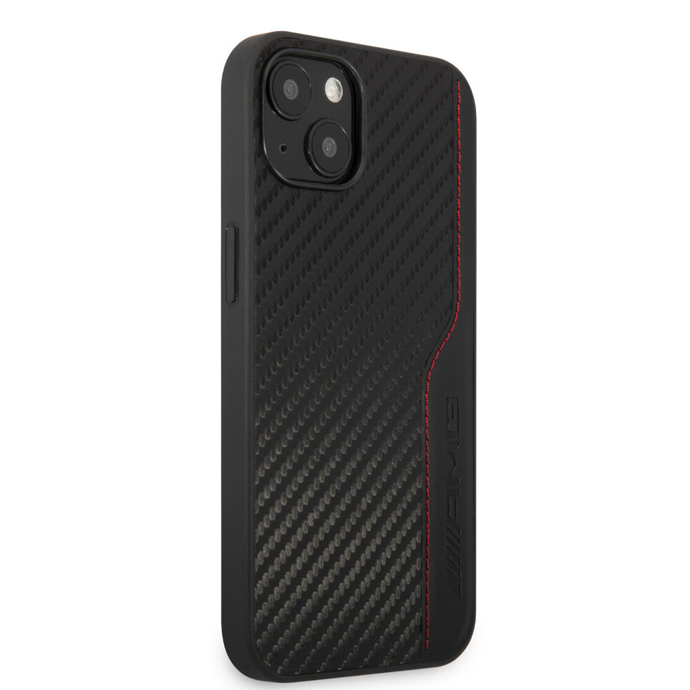 AMG AMG iPhone 14 & 13 Back cover case - Carbon Effect - Leather & Red Stitching - Black AMG AMG iPhone 14 & 13 Back cover case - Carbon Effect - Leather & Red Stitching - Black