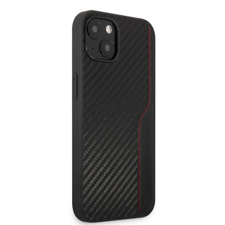 AMG AMG iPhone 14 & 13 Back cover case - Carbon Effect - Leather & Red Stitching - Black AMG AMG iPhone 14 & 13 Back cover case - Carbon Effect - Leather & Red Stitching - Black