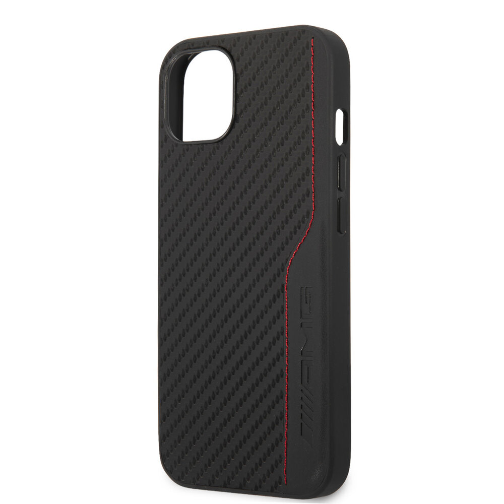AMG AMG iPhone 14 & 13 Back cover case - Carbon Effect - Leather & Red Stitching - Black AMG AMG iPhone 14 & 13 Back cover case - Carbon Effect - Leather & Red Stitching - Black
