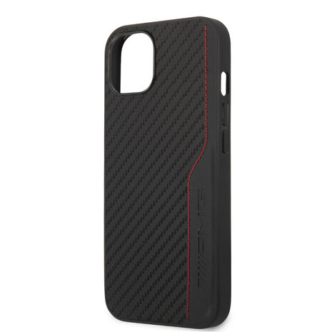 AMG AMG iPhone 14 & 13 Back cover case - Carbon Effect - Leather & Red Stitching - Black AMG AMG iPhone 14 & 13 Back cover case - Carbon Effect - Leather & Red Stitching - Black