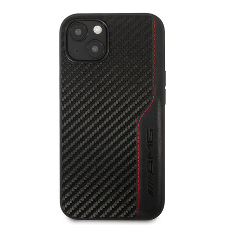 AMG AMG iPhone 14 & 13 Back cover case - Carbon Effect - Leather & Red Stitching - Black AMG AMG iPhone 14 & 13 Back cover case - Carbon Effect - Leather & Red Stitching - Black