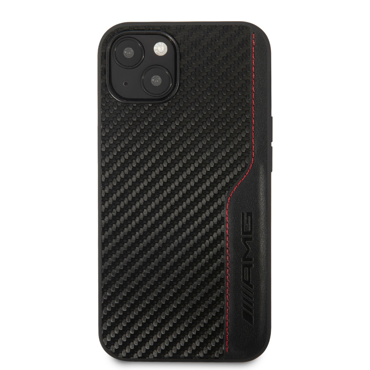 AMG AMG iPhone 14 & 13 Backcover hoesje - Carbon Effect - Leather & Red Stitching - Zwart, foto 3 van 6