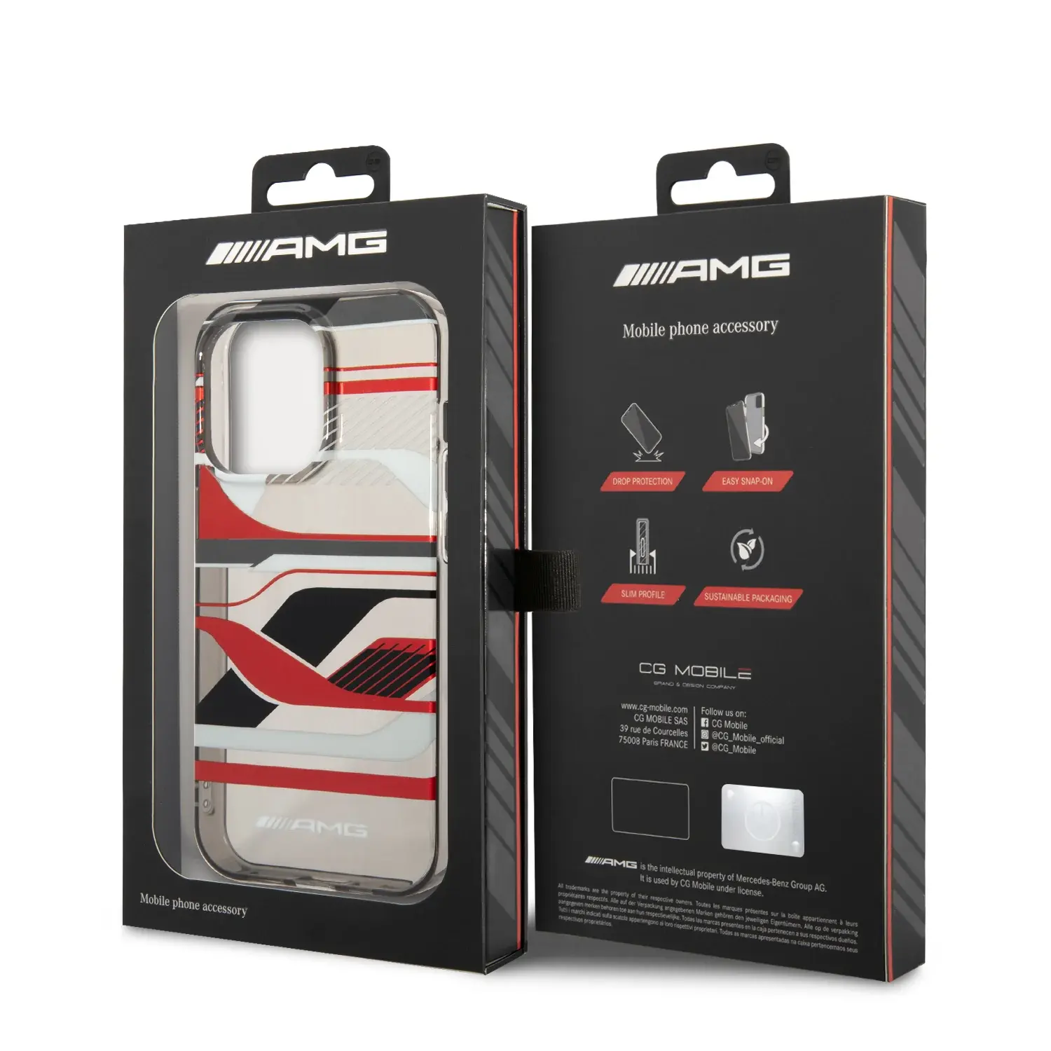 AMG AMG iPhone 14 & 13 Backcover hoesje - Double Layer - Expressive Red Graphic Design - Transparant, foto 4 van 4
