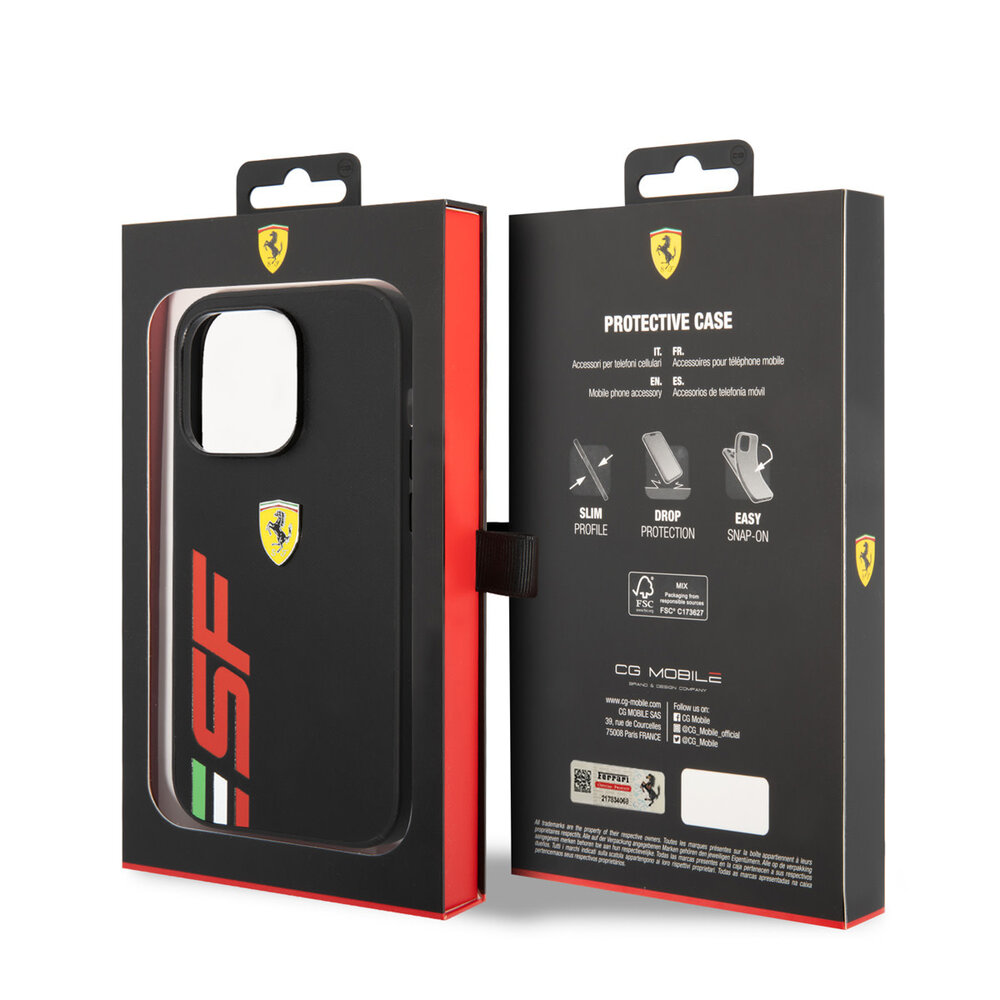 Ferrari Ferrari iPhone 14 Pro Backcover hoesje - Leather - Big SF Logo - Zwart Ferrari Ferrari iPhone 14 Pro Backcover hoesje - Leather - Big SF Logo - Zwart