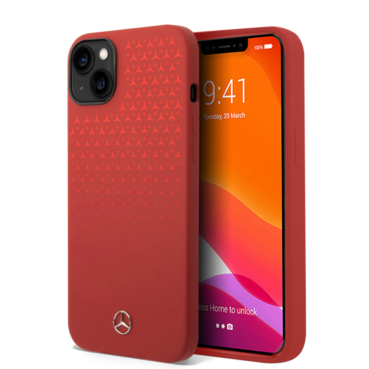 Mercedes-Benz Mercedes-Benz iPhone 14 Plus & 15 Plus Backcover hoesje - Double Layer - Gradient Star Pattern Vertical - Rood