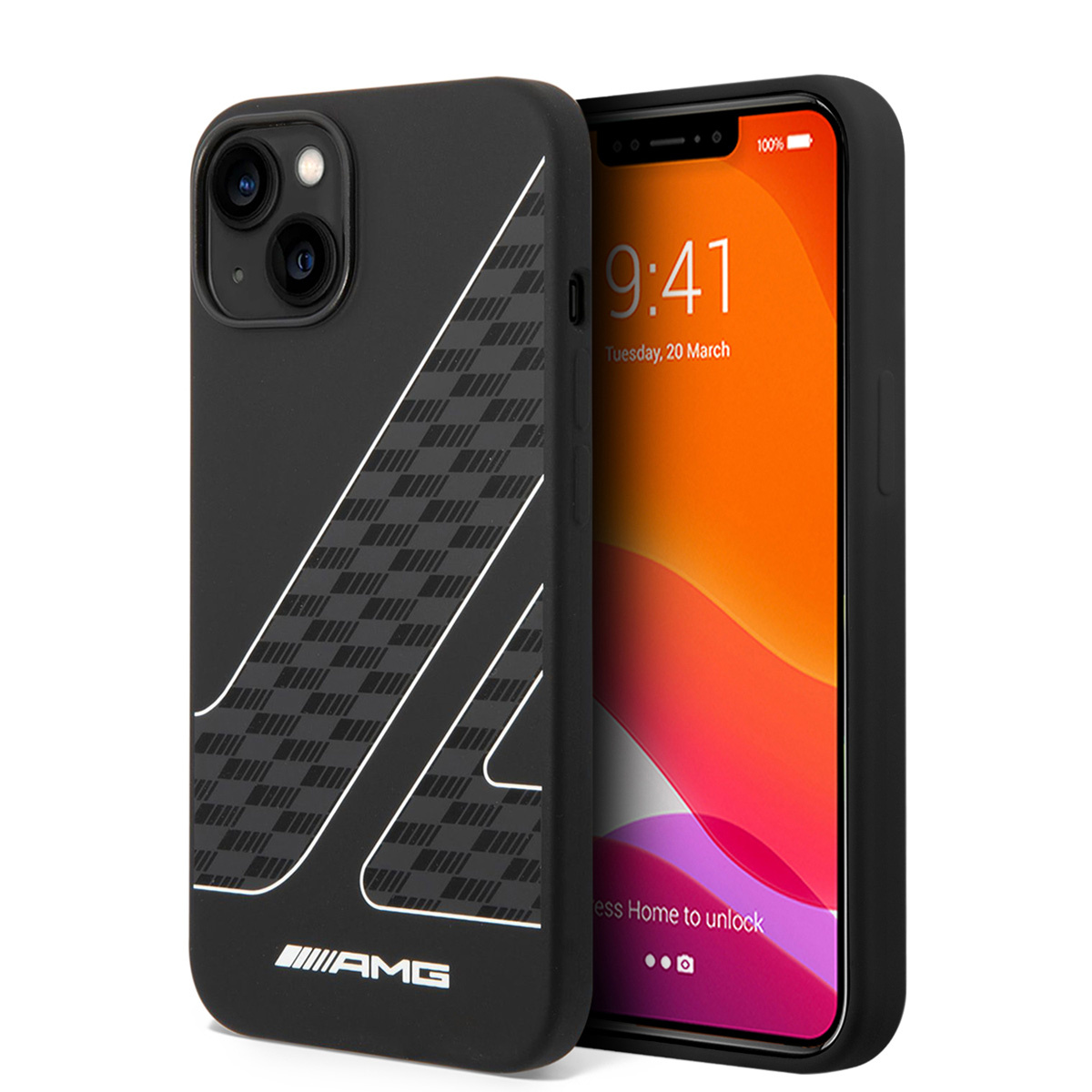 AMG AMG iPhone 14 & 13 Backcover hoesje - Double Layer - Checkered Flag Pattern - Zwart