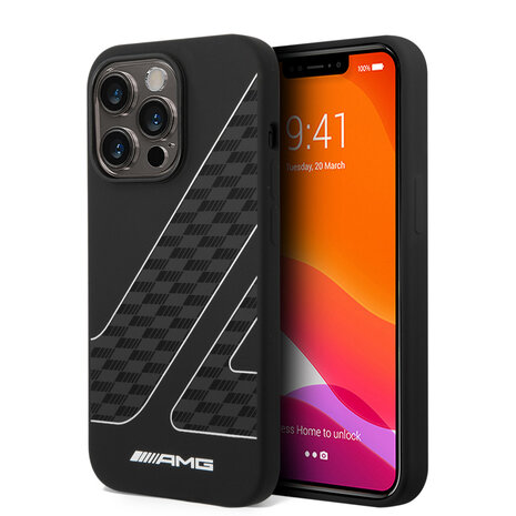 AMG AMG iPhone 14 Pro Max Back-Cover hul - Double Layer - Checkered Flag Pattern - Schwarz AMG AMG iPhone 14 Pro Max Back-Cover hul - Double Layer - Checkered Flag Pattern - Schwarz
