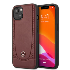 Mercedes-Benz iPhone 14 Plus & 15 Plus Backcover hoesje - Genuine Leather - Perforated - Rood