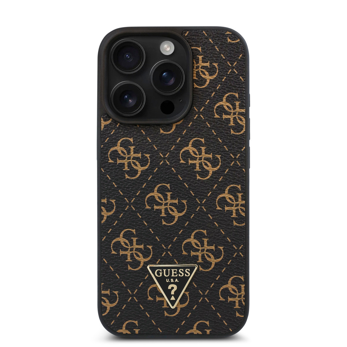 Guess Guess iPhone 16 Pro Backcover hoesje - 4G Background - Triangle Logo - Zwart, foto 3 van 6