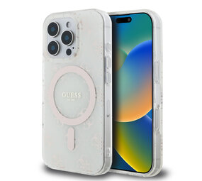 Guess Guess iPhone 16 Pro Max Backcover hoesje - Magsafe Pink - 4G Background - Transparant Guess Guess iPhone 16 Pro Max Backcover hoesje - Magsafe Pink - 4G Background - Transparant