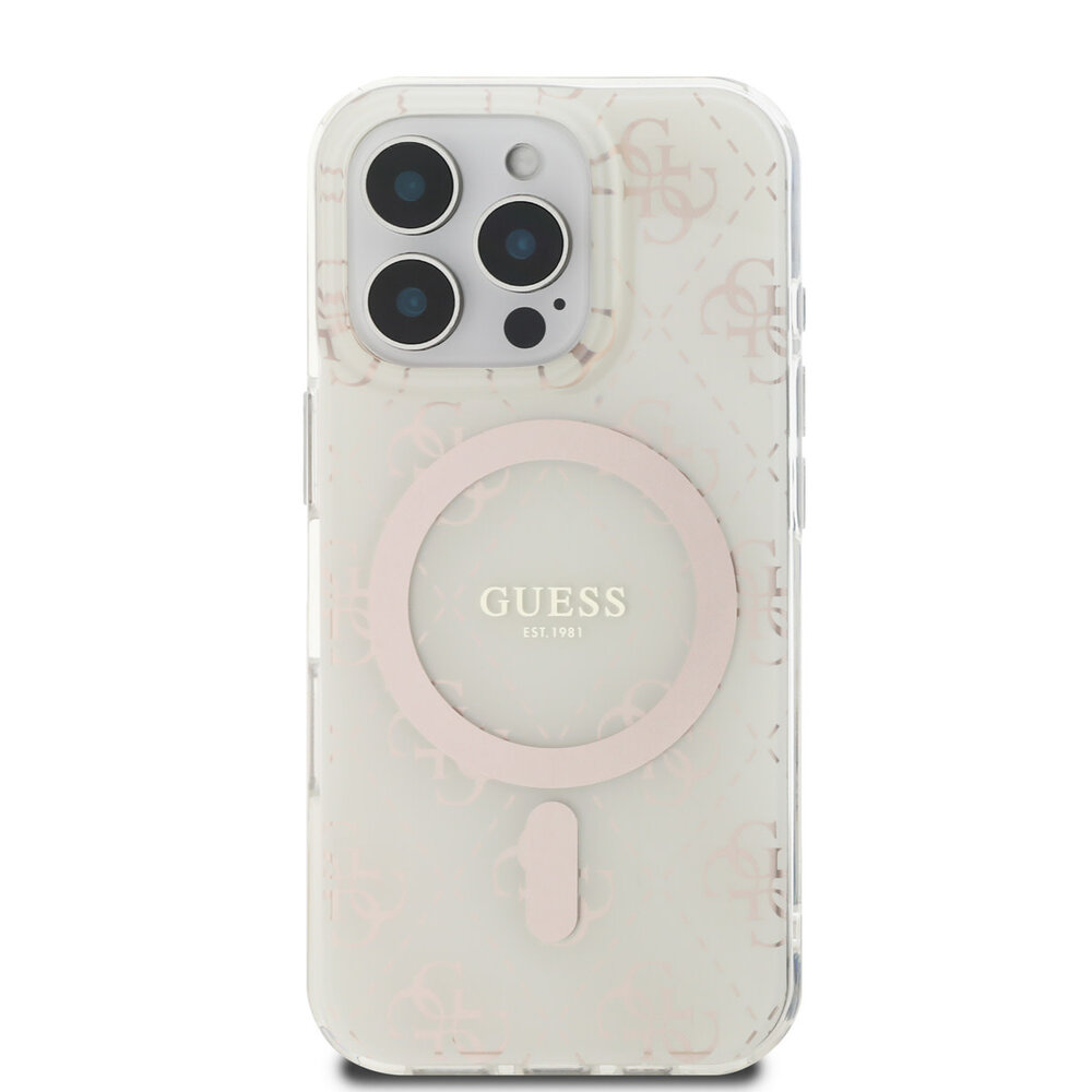 Guess Guess iPhone 16 Pro Max Back-Cover hul - Magsafe Pink - 4G Background - Transparent Guess Guess iPhone 16 Pro Max Back-Cover hul - Magsafe Pink - 4G Background - Transparent