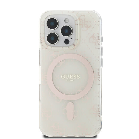Guess Guess iPhone 16 Pro Max Back-Cover hul - Magsafe Pink - 4G Background - Transparent Guess Guess iPhone 16 Pro Max Back-Cover hul - Magsafe Pink - 4G Background - Transparent